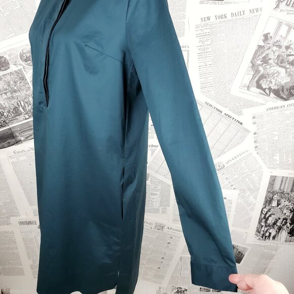 Miracle Berry Teal Cotton Long Sleeve Collared Button Placket Midi Shirt Dress L - Picture 7 of 13